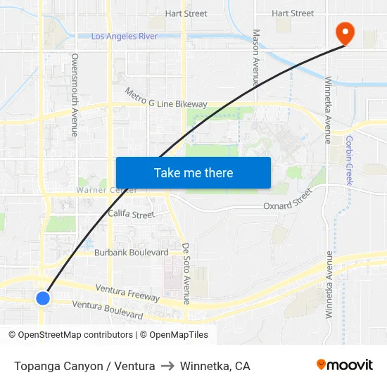Topanga Canyon / Ventura to Winnetka, CA map