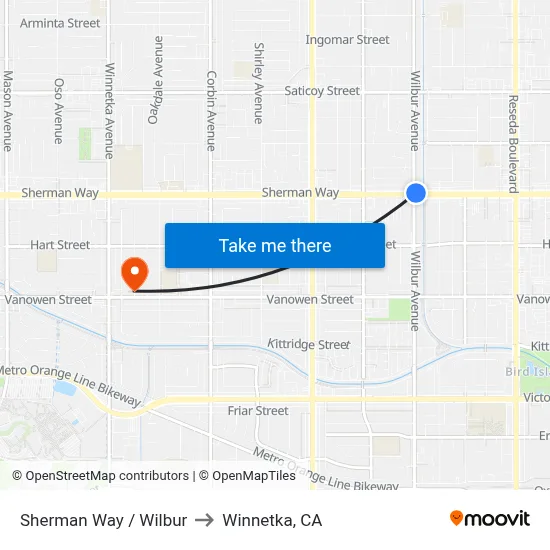 Sherman Way / Wilbur to Winnetka, CA map