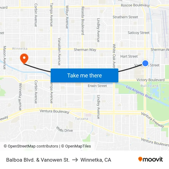 Balboa Blvd. & Vanowen St. to Winnetka, CA map