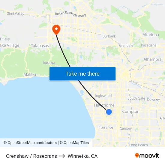 Crenshaw / Rosecrans to Winnetka, CA map