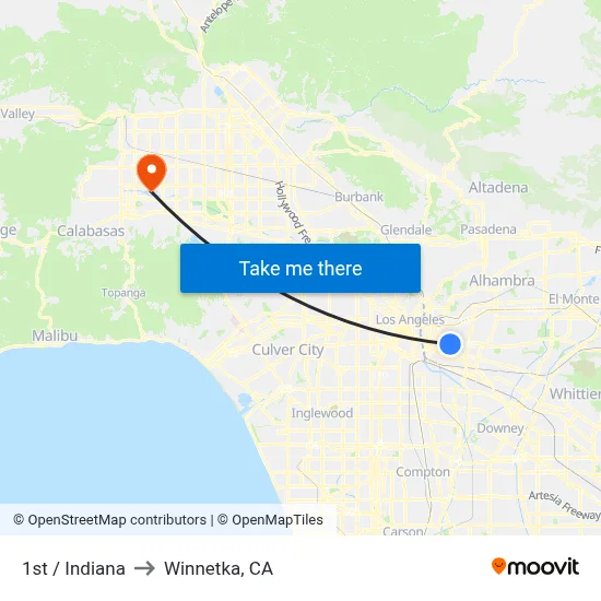 1st / Indiana to Winnetka, CA map