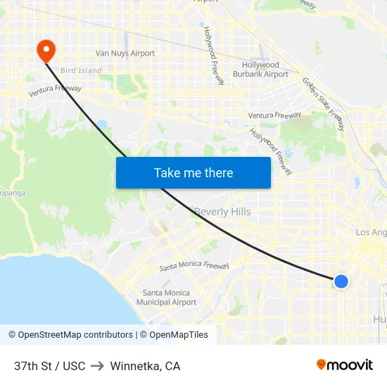 37th St / USC to Winnetka, CA map