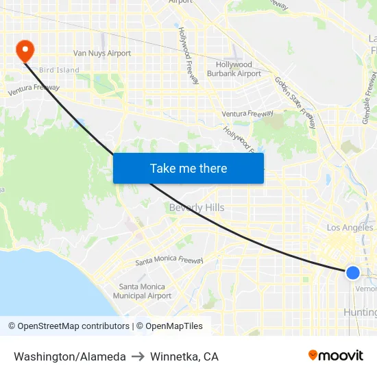 Washington/Alameda to Winnetka, CA map