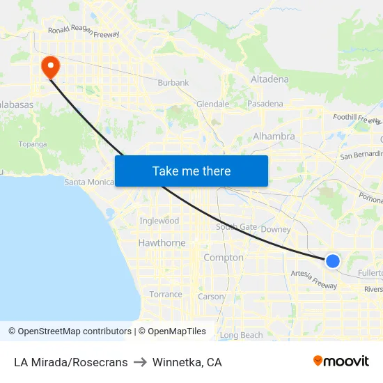 LA Mirada/Rosecrans to Winnetka, CA map