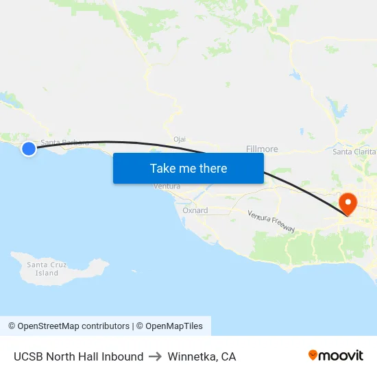 UCSB North Hall Inbound to Winnetka, CA map