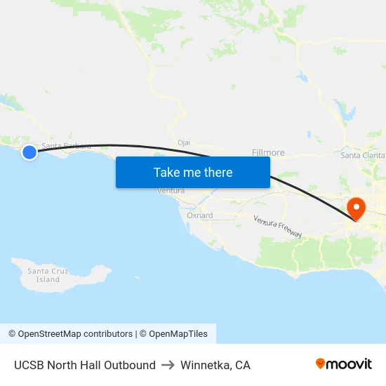 UCSB North Hall Outbound to Winnetka, CA map