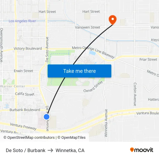 De Soto / Burbank to Winnetka, CA map