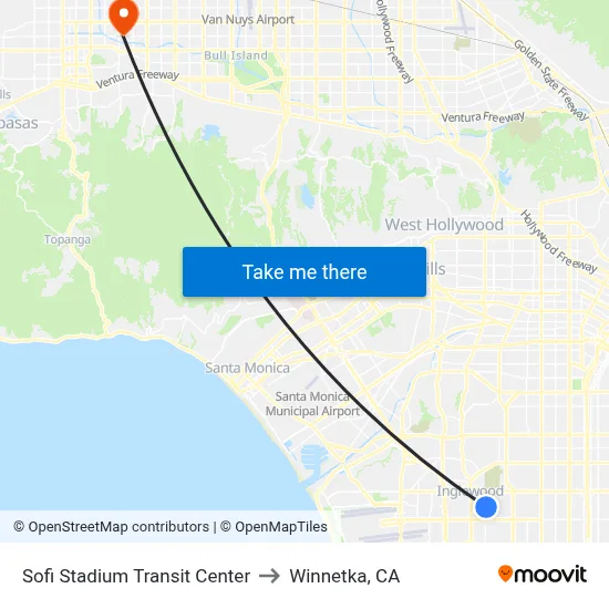 Sofi Stadium Transit Center to Winnetka, CA map