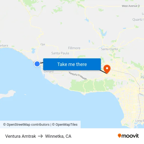 Ventura Amtrak to Winnetka, CA map