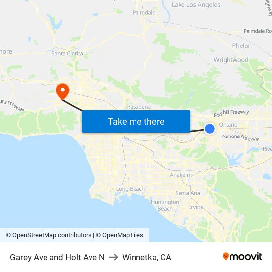 Garey Ave and Holt Ave N to Winnetka, CA map