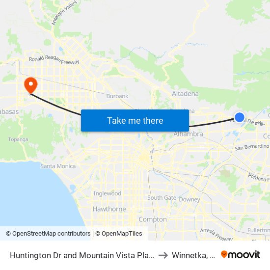 Huntington Dr and Mountain Vista Plaza W to Winnetka, CA map