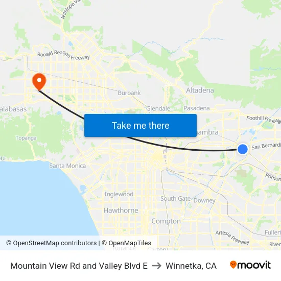Mountain View Rd and Valley Blvd E to Winnetka, CA map