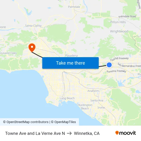 Towne Ave and La Verne Ave N to Winnetka, CA map