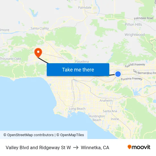 Valley Blvd and Ridgeway St W to Winnetka, CA map