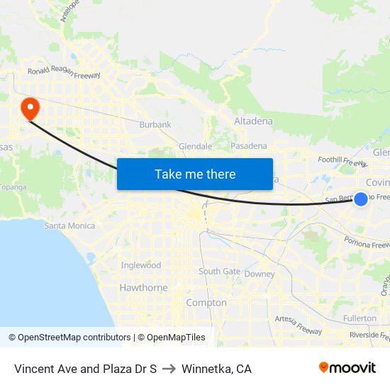 Vincent Ave and Plaza Dr S to Winnetka, CA map