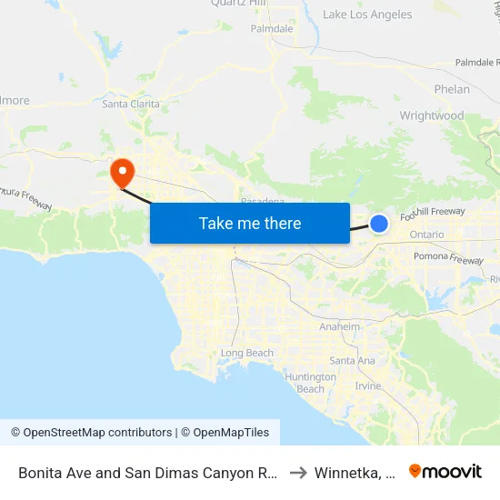 Bonita Ave and San Dimas Canyon Rd W to Winnetka, CA map