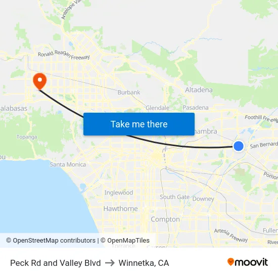 Peck Rd and Valley Blvd to Winnetka, CA map