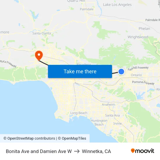 Bonita Ave and Damien Ave W to Winnetka, CA map