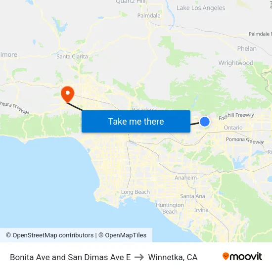 Bonita Ave and San Dimas Ave E to Winnetka, CA map