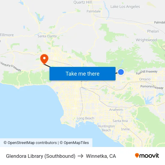 Glendora Library (Southbound) to Winnetka, CA map