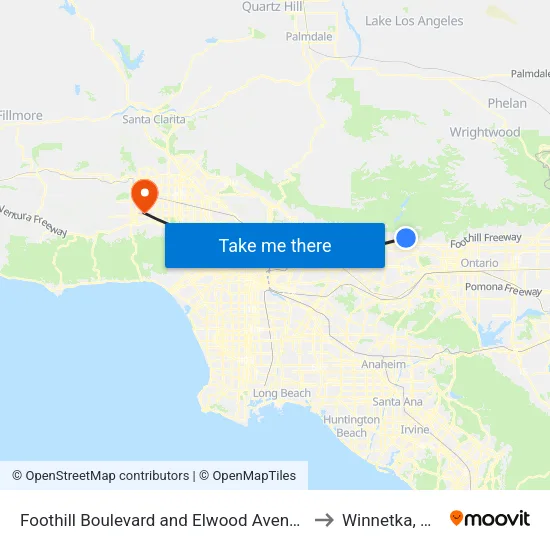 Foothill Boulevard and Elwood Avenue to Winnetka, CA map
