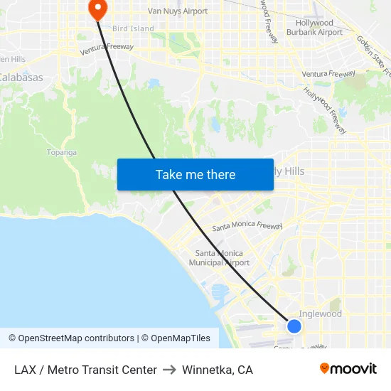 LAX / Metro Transit Center to Winnetka, CA map