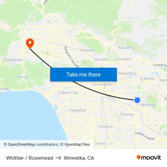 Whittier / Rosemead to Winnetka, CA map