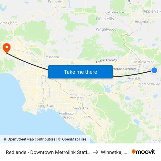 Redlands - Downtown Metrolink Station to Winnetka, CA map
