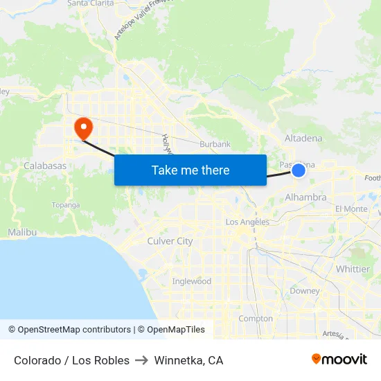 Colorado / Los Robles to Winnetka, CA map