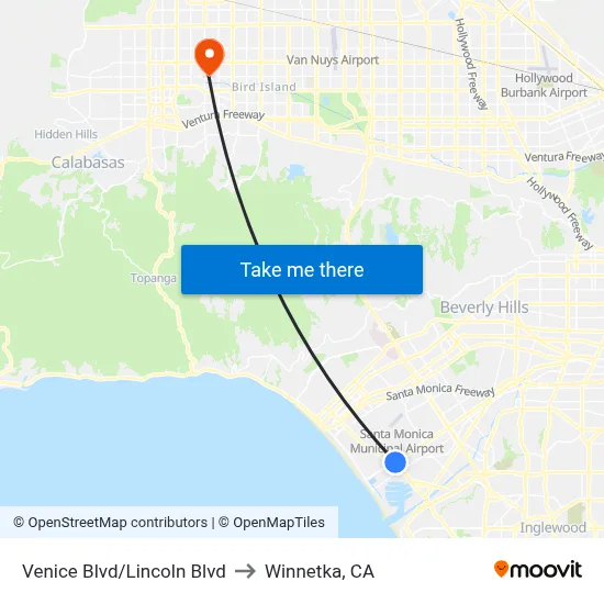 Venice Blvd/Lincoln Blvd to Winnetka, CA map