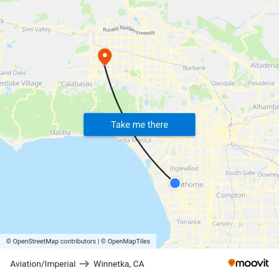 Aviation/Imperial to Winnetka, CA map