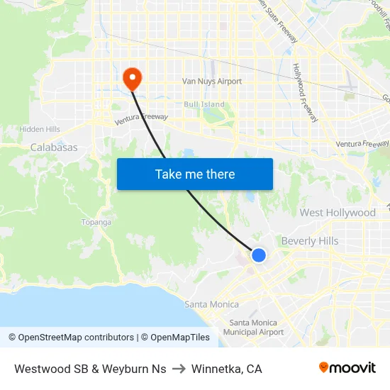 Westwood SB & Weyburn Ns to Winnetka, CA map