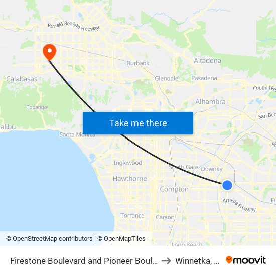 Firestone Boulevard and Pioneer Boulevar to Winnetka, CA map