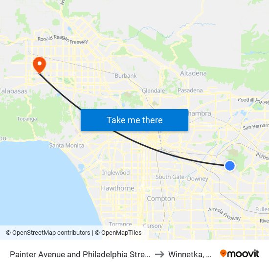 Painter Avenue and Philadelphia Street to Winnetka, CA map