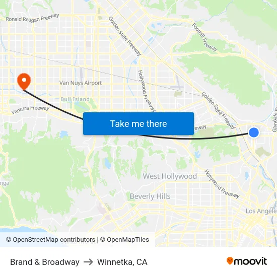 Brand & Broadway to Winnetka, CA map