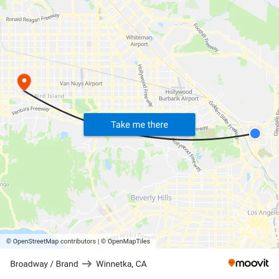 Broadway / Brand to Winnetka, CA map