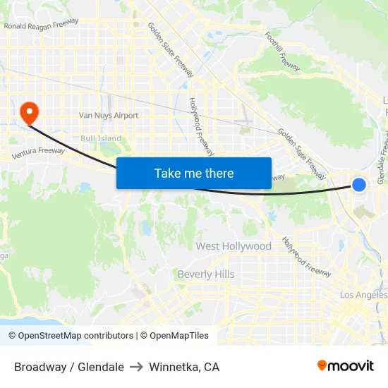 Broadway / Glendale to Winnetka, CA map