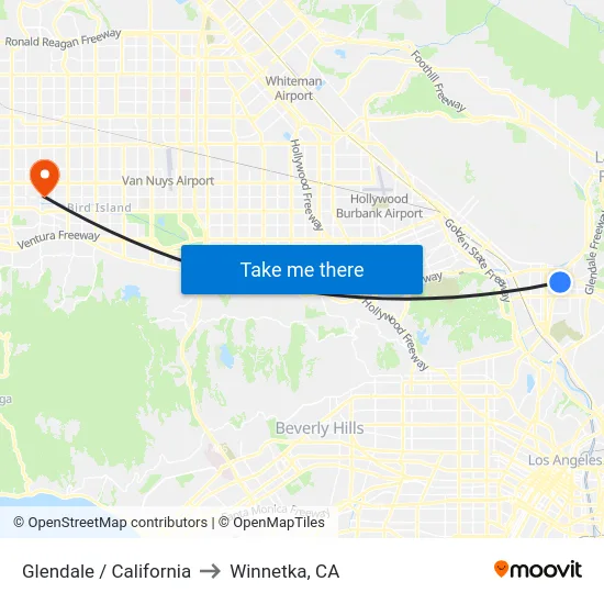 Glendale / California to Winnetka, CA map