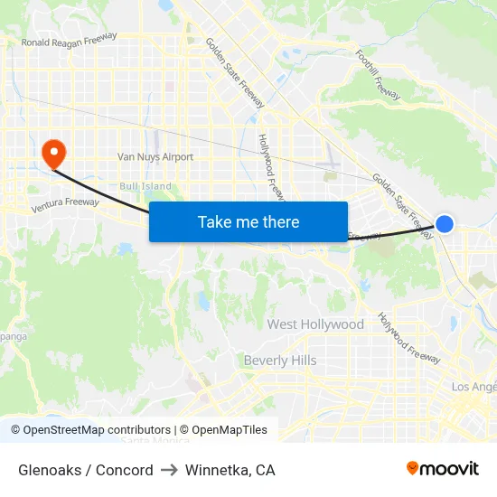 Glenoaks / Concord to Winnetka, CA map