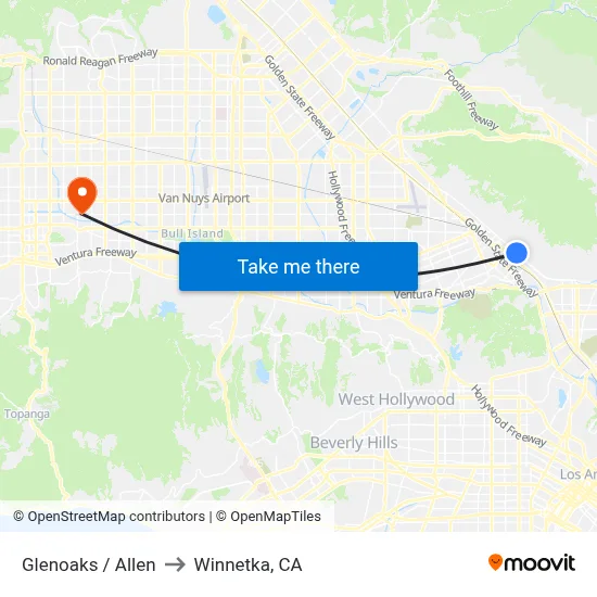 Glenoaks / Allen to Winnetka, CA map