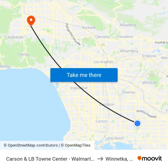 Carson & LB Towne Center - Walmart SE to Winnetka, CA map