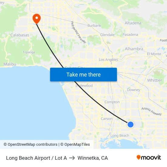 Long Beach Airport / Lot A to Winnetka, CA map