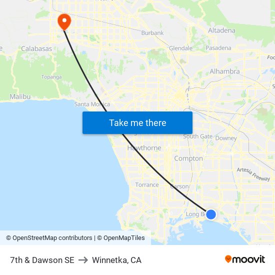7th & Dawson SE to Winnetka, CA map