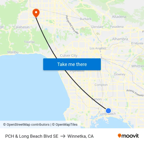 PCH & Long Beach Blvd SE to Winnetka, CA map