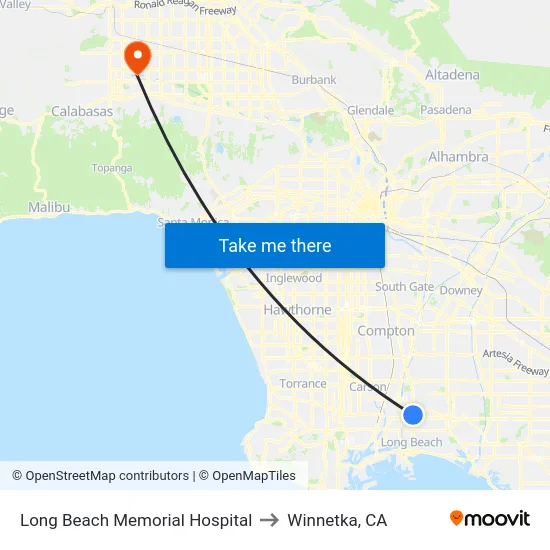 Long Beach Memorial Hospital to Winnetka, CA map