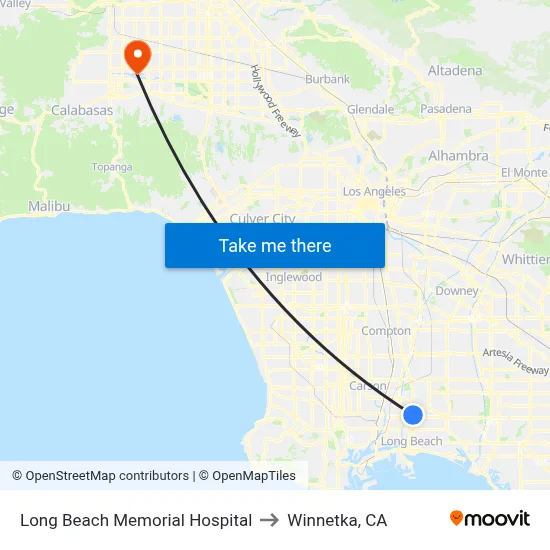 Long Beach Memorial Hospital to Winnetka, CA map