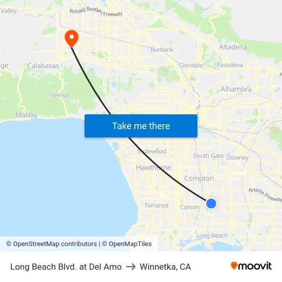 Long Beach Blvd. at Del Amo to Winnetka, CA map