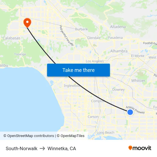 South-Norwalk to Winnetka, CA map