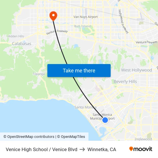 Venice High School / Venice Blvd to Winnetka, CA map
