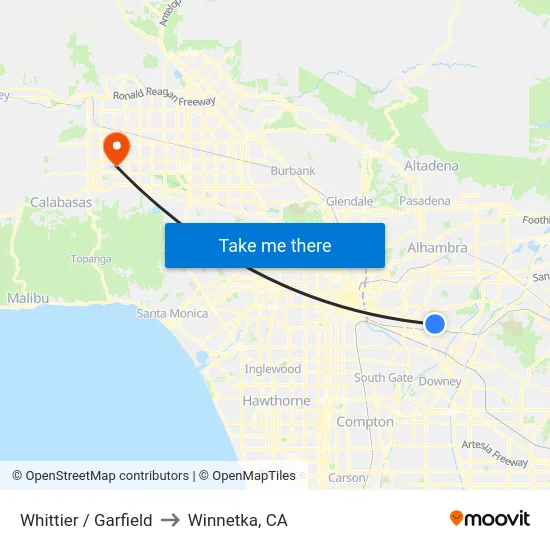 Whittier / Garfield to Winnetka, CA map